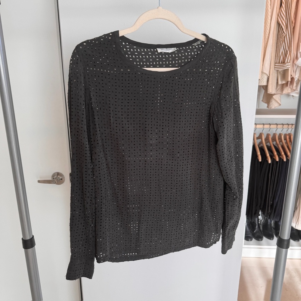 100% Silk Blouse with cut out detail, dark grey, XS